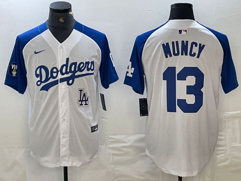Men Los Angeles Dodgers 13 Muncy White blue Fashion Nike Game MLB Jersey style 5